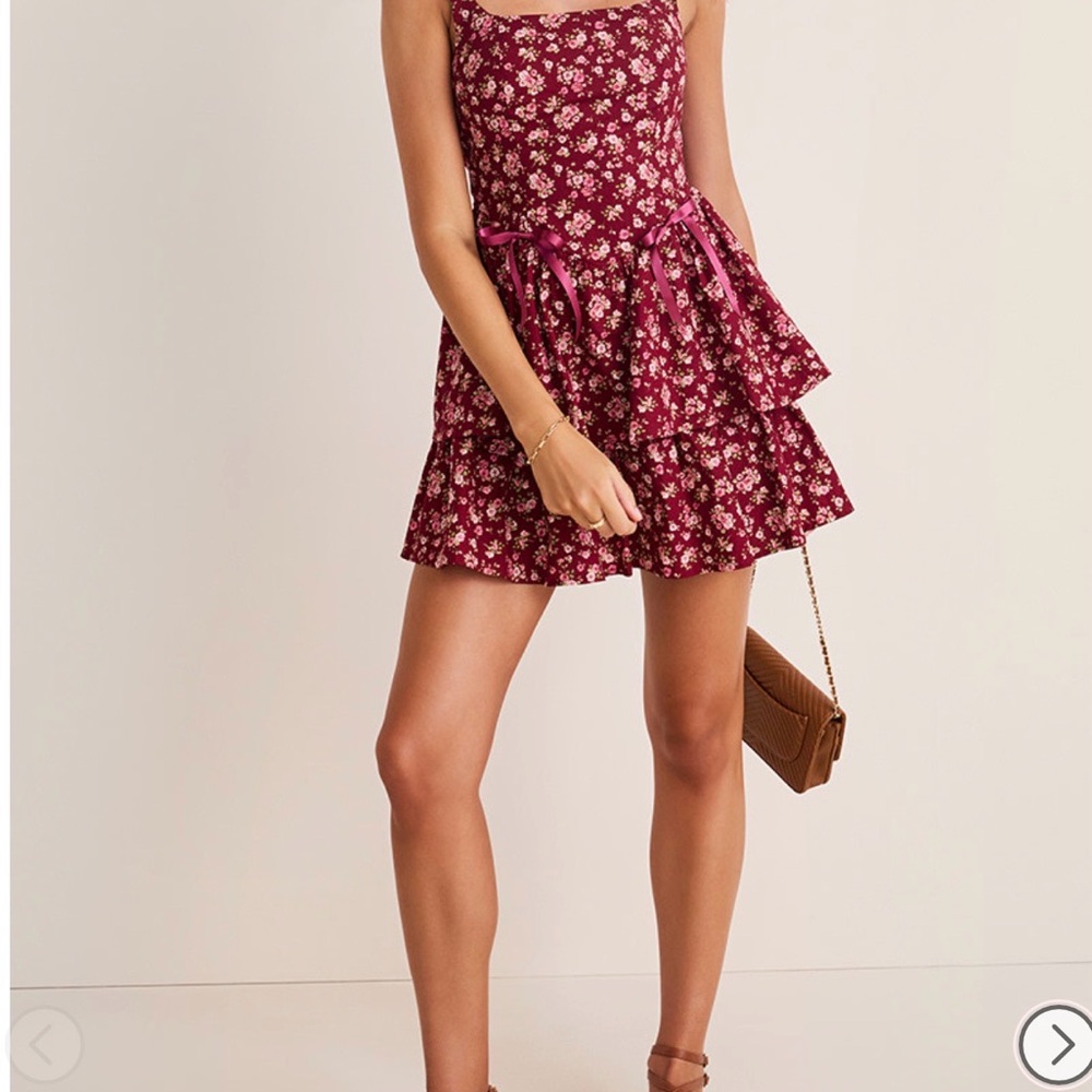 Floral Burgundy Dress with bow detail